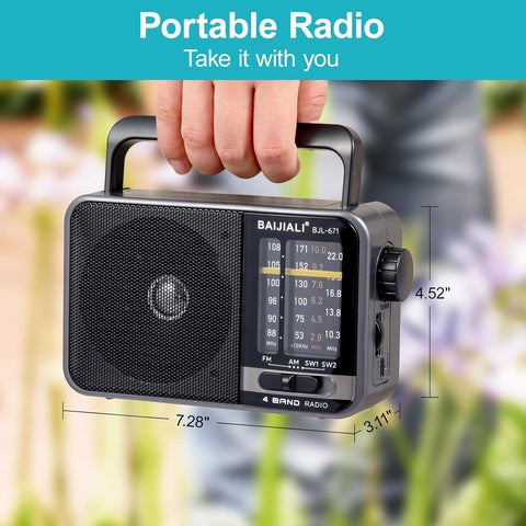 Portable AM/FM Transistor Radio with Loud Speaker, Battery or USB Powered