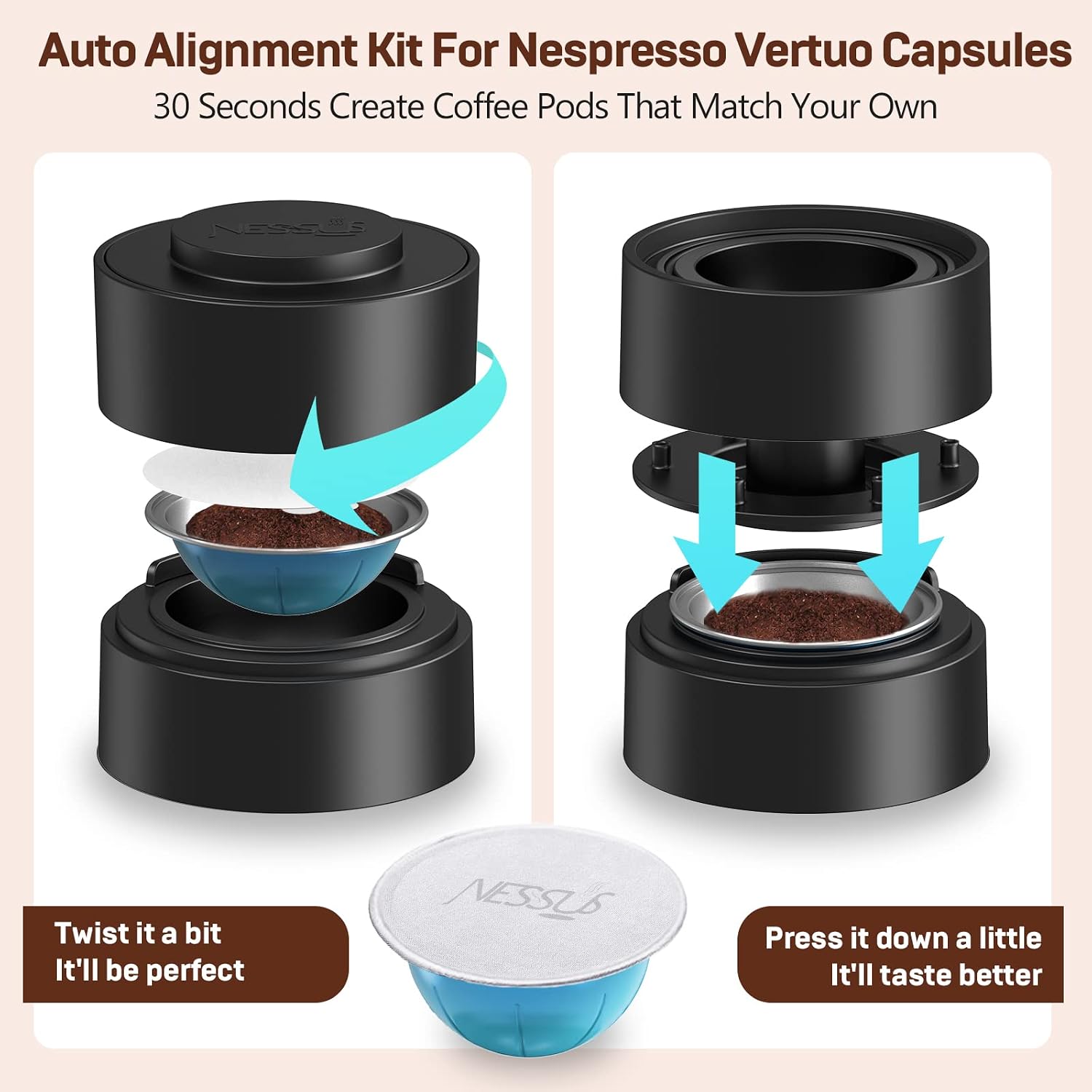 Nessus 100 PCS Original Aluminum Foil Lids from Vertuo Reusable Pods Kit, [ALSeal EZ FIT] for Nespresso Refillable Pods, Compatible with Nespresso Vertuoline Machine(Foil Seals Only)