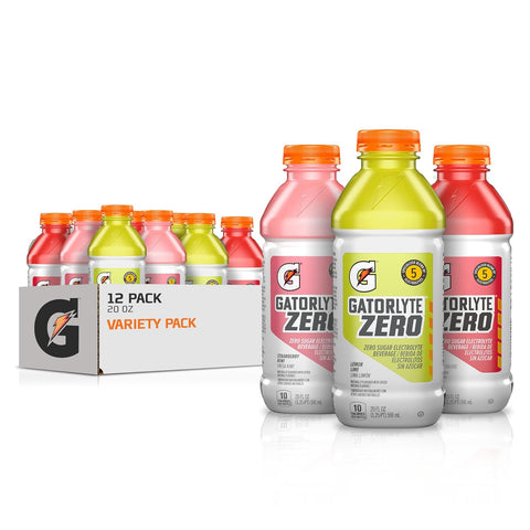Gatorlyte Zero Electrolyte Beverage, Strawberry Kiwi, Zero Sugar Hydration, Specialized Blend of 5 Electrolytes, No Artificial Sweeteners or Flavors, 20 Oz Bottles (Pack of 12)
