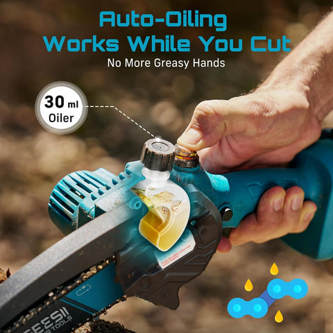 SEESII 6-Inch Mini Chainsaw Cordless with Oiler System