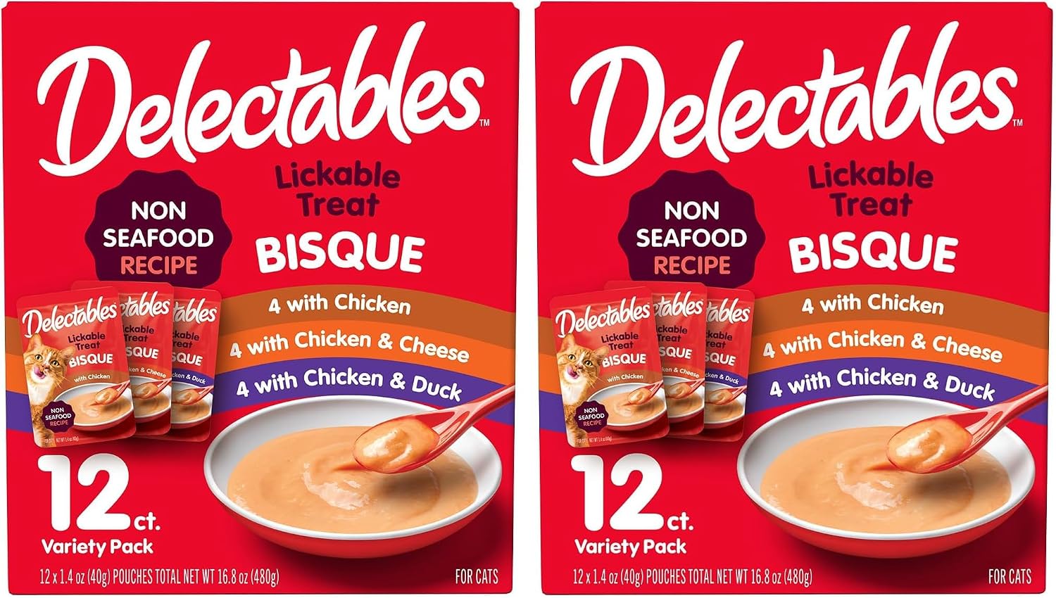 Delectables Bisque Non-Seafood Lickable Wet Cat Treats, Variety Pack, 12 Count (Pack of 1)