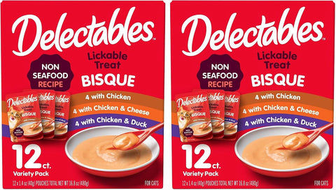 Delectables Bisque Non-Seafood Lickable Wet Cat Treats, Variety Pack, 12 Count (Pack of 1)