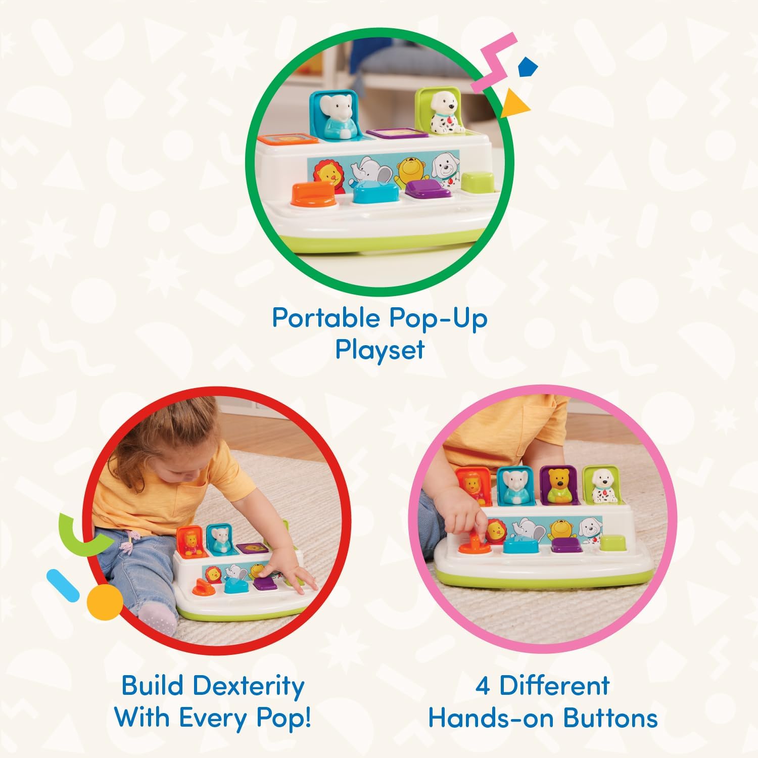 Battat Pop-Up Pals, Cause-and-Effect Pop-Up Animal Toy, Toddler, 4 Pals