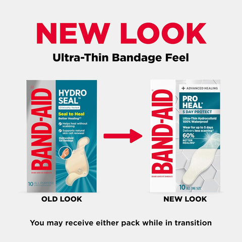 BAND-AID Brand Pro Heal 5 Day Protect Hydrocolloid Bandages, One Size, 10ct