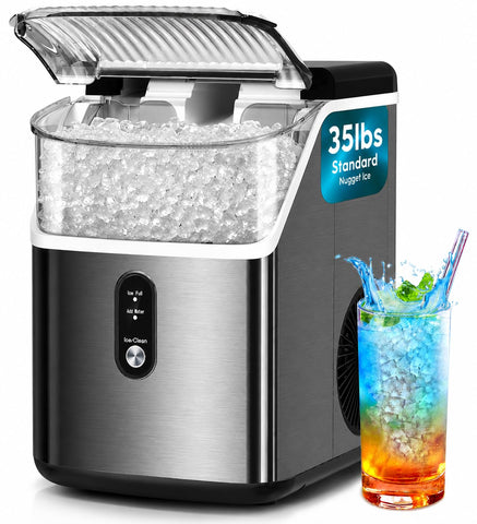 Nugget Ice Maker Countertop,35lbs/24H Portable Ice Machine with Crushed Ice