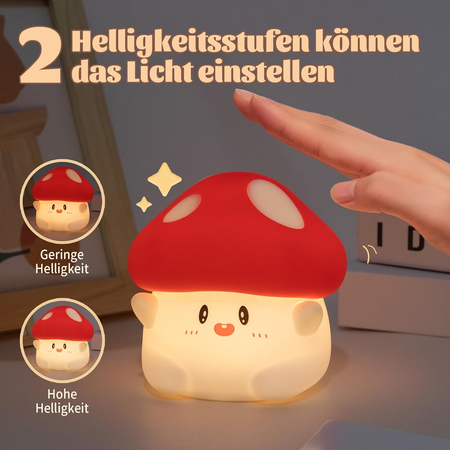 Rytinazzz Silicone Night Light for Kids, 50H Long Battery Mushroom Lamp, Gift for Kids, Cute Bedside Light for Girls Room, Rechargeable Tap Control
