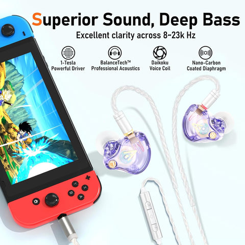 Vibes 202M Wired Earbuds - HiFi in Ear Monitor Headphones - Noise Isolating Ear Buds w/ Mic - Clear Sound, Deep Bass & Comfort-Fit Gaming Earphones - MMCX to 3.5mm & Silver Plated Cord, Carrying Case