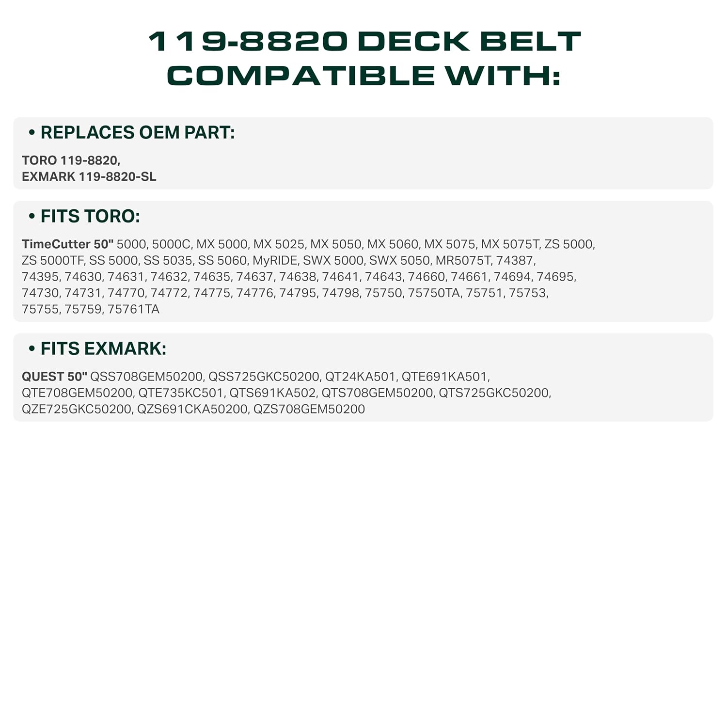 UDC Parts 119-8820 Toro TimeCutter 50 Inch Deck Belt Replacement