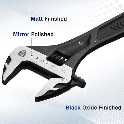 WORKPRO 4-Piece Adjustable Wrench Set, 6"-12", Cr-V Steel, Black Oxide