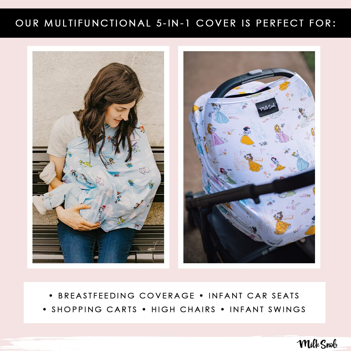 Milk Snob Original Disney 5-in-1 Cover Mickey Mouse Sketch, Privacy for Breastfeeding, Baby Car Seat, Carrier, Stroller, High Chair, Shopping Cart, Lounger Canopy - Newborn Essentials, Nursing Top