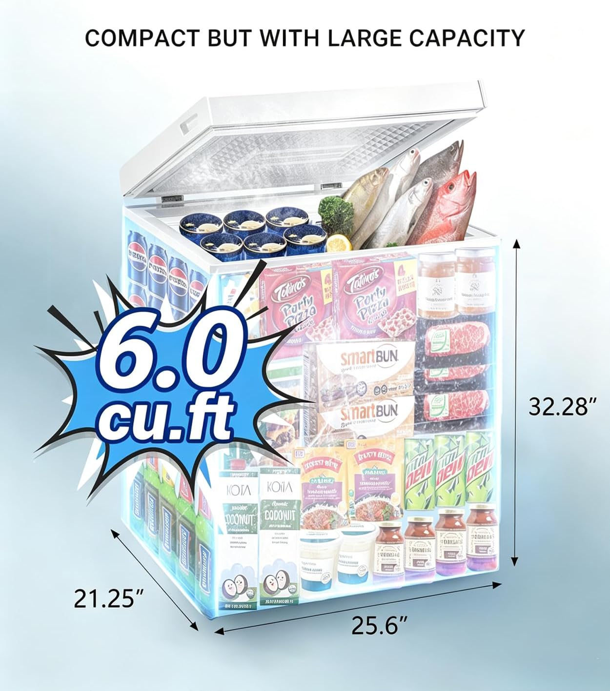 6.0 Cu.ft Chest Freezer, Top Open Door Deep Freezer with 7 Adjustable Thermostat (-18°F to 50°F), Compact Freezer with Removable Basket for Home/Garage/Office, White
