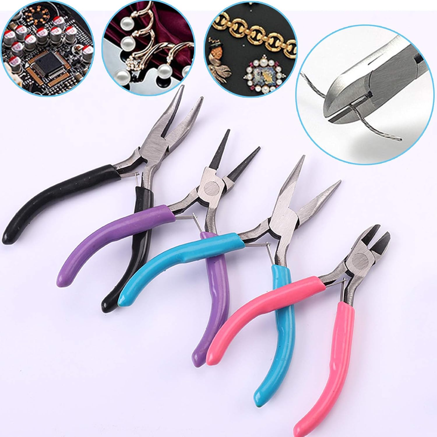 URSKYTOUS 4Pcs Jewelry Pliers Set Jewelry Making Pliers Tools Kit Include Jewelry Making Needle Nose Chain Nose Round Bent Pliers Wire Cutter for Bracelet Beading DIY Craft Jewelry Making Supplies