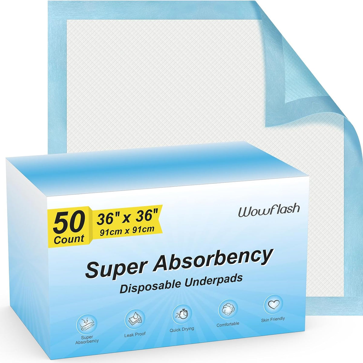 50 Count 36” x 36” Super Absorbency Disposable Underpads