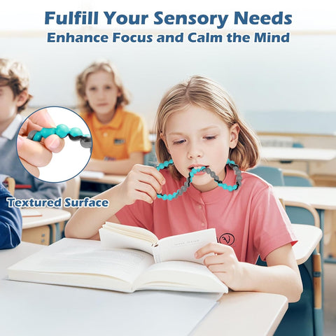 Chew Necklaces for Sensory Kids and Adults, Chewy Necklace Sensory Toys for Nail Biting, Silicone Necklace for Autism, ADHD, SPD, Fidget Oral Chew Toys for Boys and Girls Kids