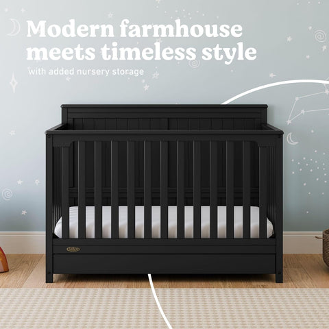 Graco Hadley 5-in-1 Convertible Crib with Drawer, Black