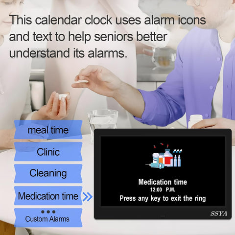 SSYA Dementia Clock for Seniors, Digital Clock with Date and Day of Week, Auto DST, Non-Abbreviated Large Calendar Alarm Clocks (Black)
