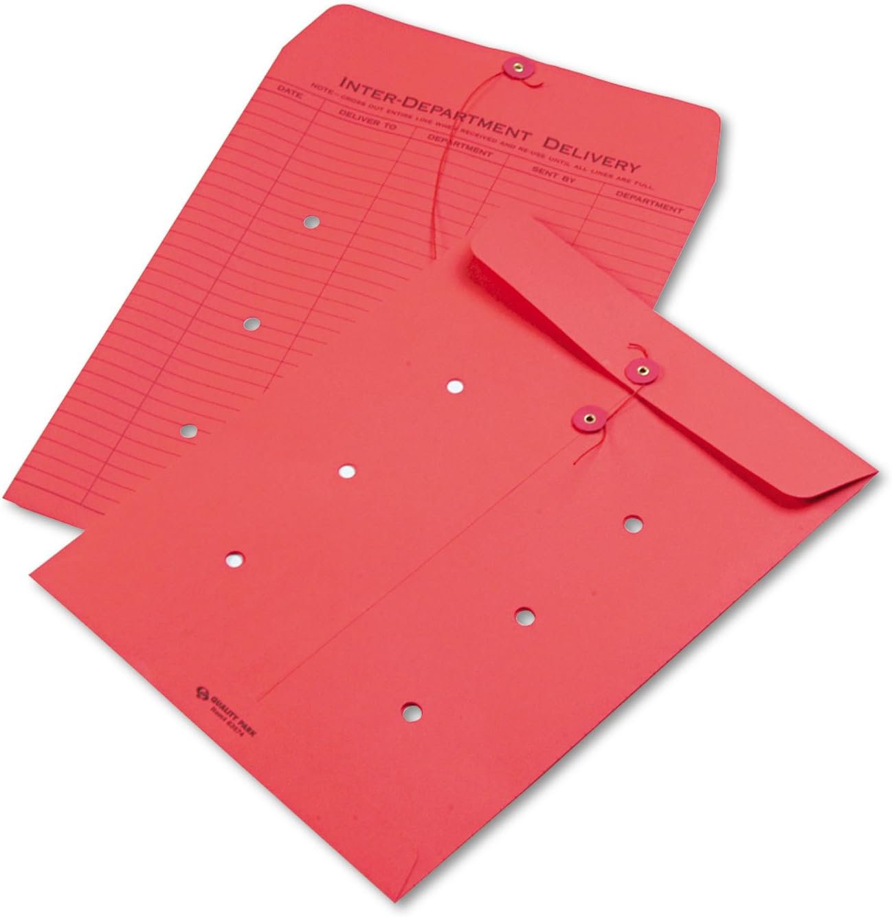 Quality Park Interdepartment String & Button Closure Envelopes, 10" x 13", 1-Sided Narrow Rule, Red, Box of 100 (QUA63574)