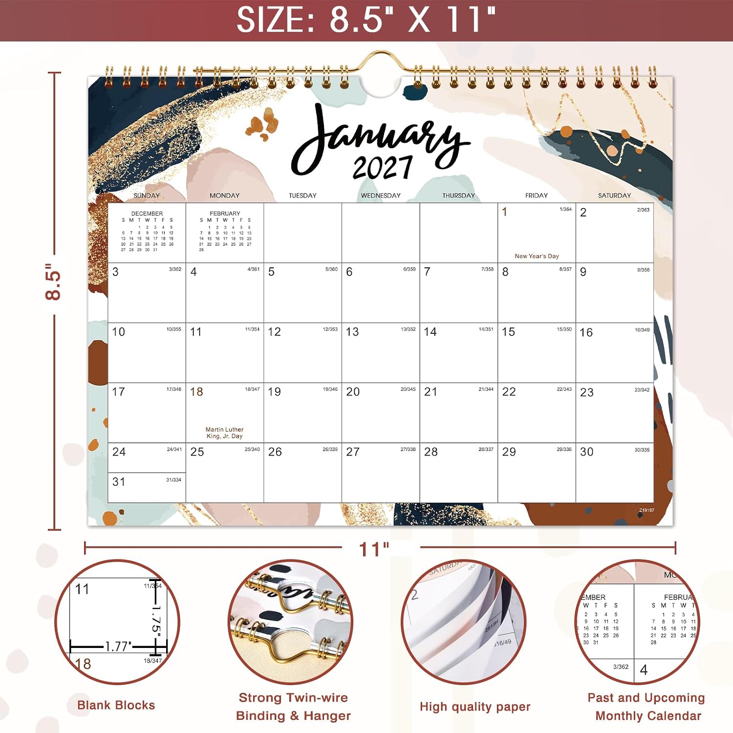2027 Wall Calendar - 12 Months Wall Calendar 2027, Jan 2027 - Dec 2027