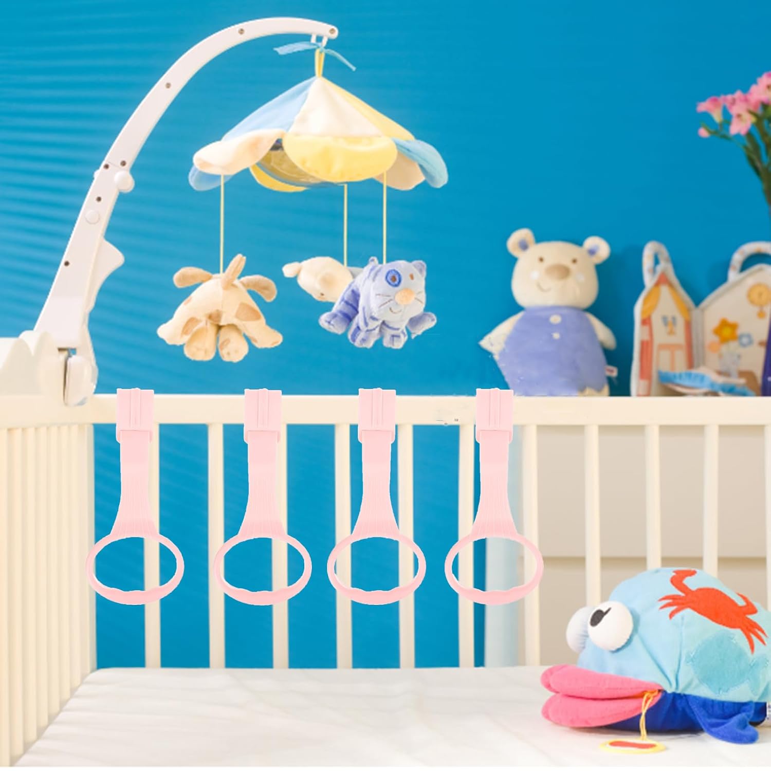 4Pcs Baby Playpen Pull up Rings, Pull up Rings for Play Pen, Playpen Accessories for Help Stand Up Walking Training Tool Newborn (Pink)
