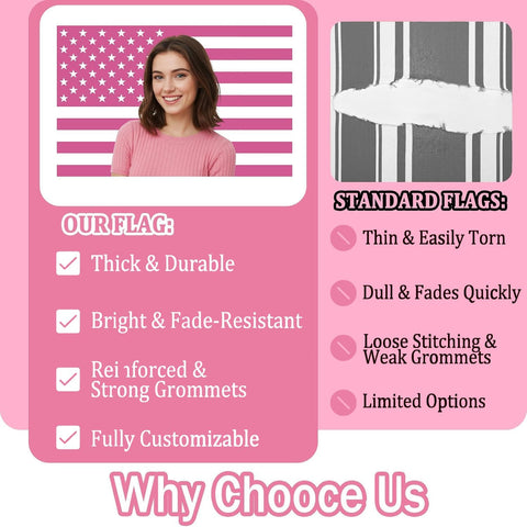 Nxwdwqa Custom Pink America Flag 3X5 Ft Personalized Flags Design Your Image Funny Tapestry Poster For Decorate Clubs Concerts Bars University Dormitories Living Rooms Bedrooms