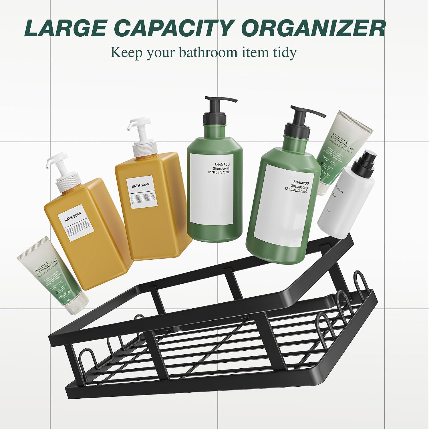 Youvip Shower Caddy, Black, Adhesive No Drill Bathroom Organizer