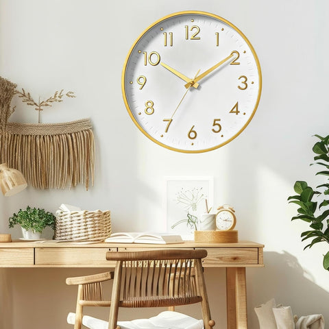 Mosewa 12 Inch Wall Clock Battery Operated Silent Non Ticking Analog