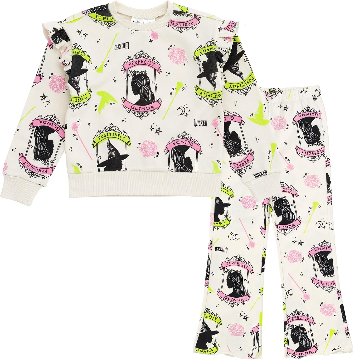 Wicked Girls Fleece Pullover Sweatshirt and Ribbed Flare Leggings Outfit Set Toddler to Big Kid Sizes (2T - 14-16)