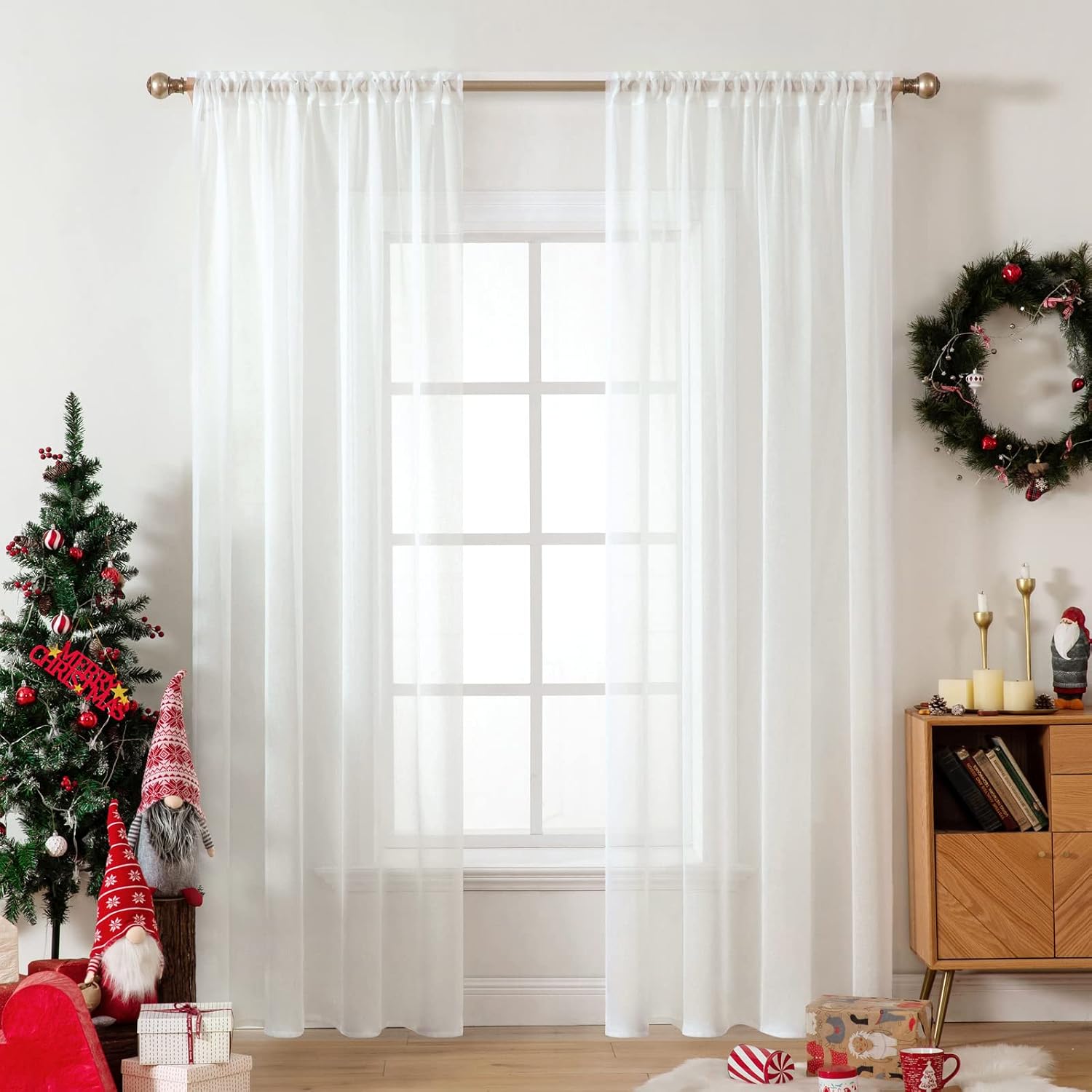 MIULEE 2 Panels Sheer Curtains for Living Room 54 X 96 Inches Ivory