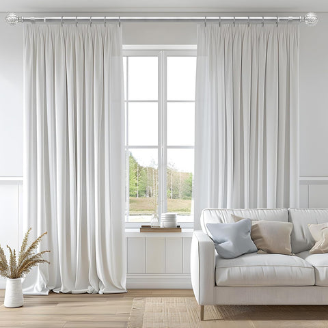 QDWIS Silver Curtain Rods for Windows 72 to 144 inch,1" Adjustable Heavy Duty Window Curtain Rod Leaf Finials,Rustic Decorative Drapery Rods Set,Size:36-150''