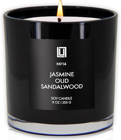 Lulu Candles Jasmine, Oud & Sandalwood Scented Soy Blend Jar Candle, 9 Oz.