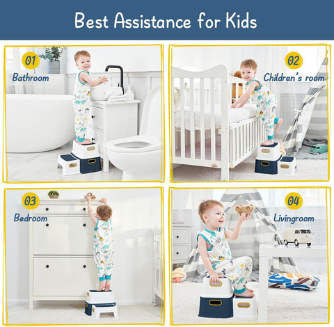 Blue&Yellow Toddler Boy Step Stool for Bathroom Sink, Toilet Stool for Kids