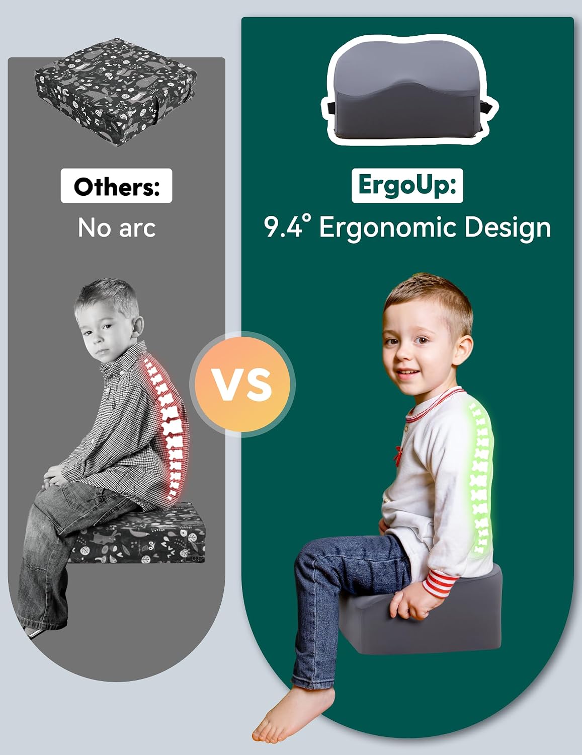 Babelio Ergo-Designed Booster Seat for Kitchen Chair, Promote Proper Upright Posture, Toddler Booster Seat for Dining Table, Removable & Washable Cover, Suitable for 18 Months to 5 Years, Dark Grey