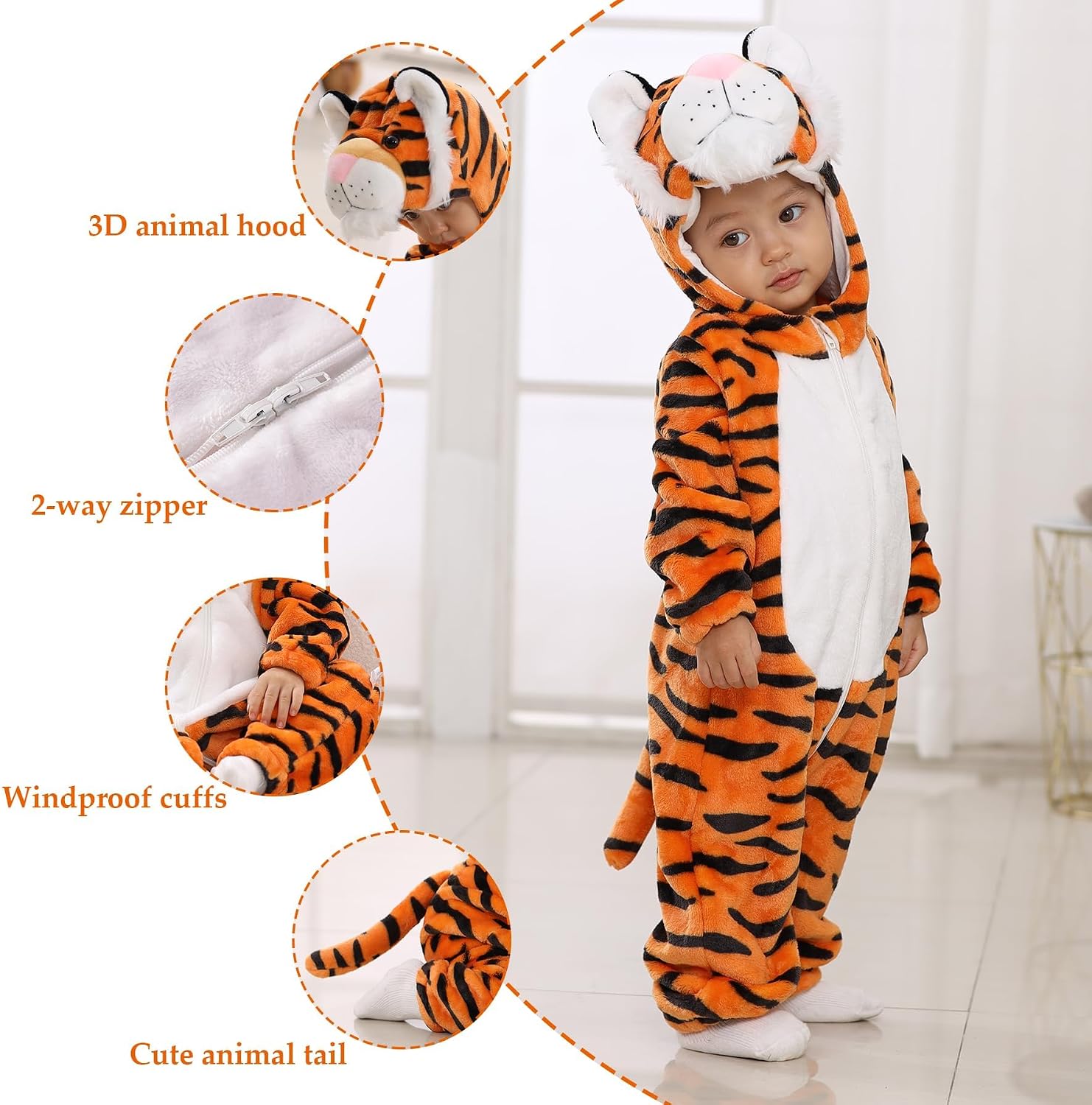 TONWHAR Infants Toddlers Halloween Cosplay Clothes Kids' Tiger Costume Outfit