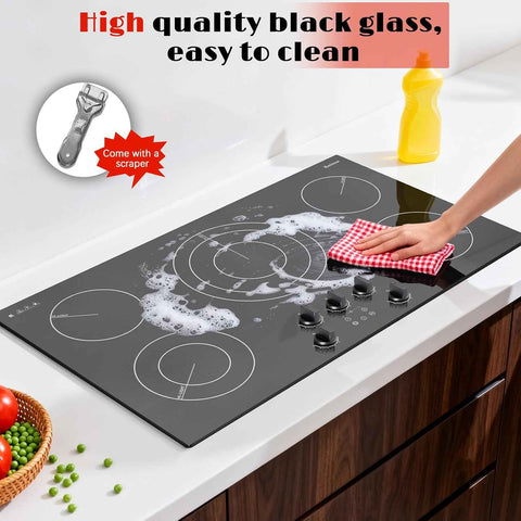 Karinear 36 inch Electric Cooktop, 5 Burner Radiant Ceramic Cooktop,Drop-in