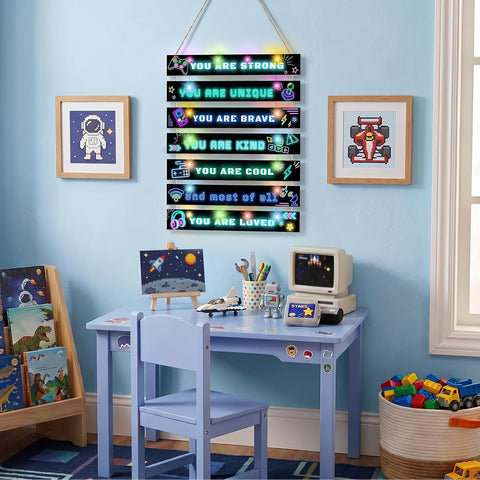 FIOBEE Girls Room Decor LED Light Wood Wall Motivational Sign Art for Kids