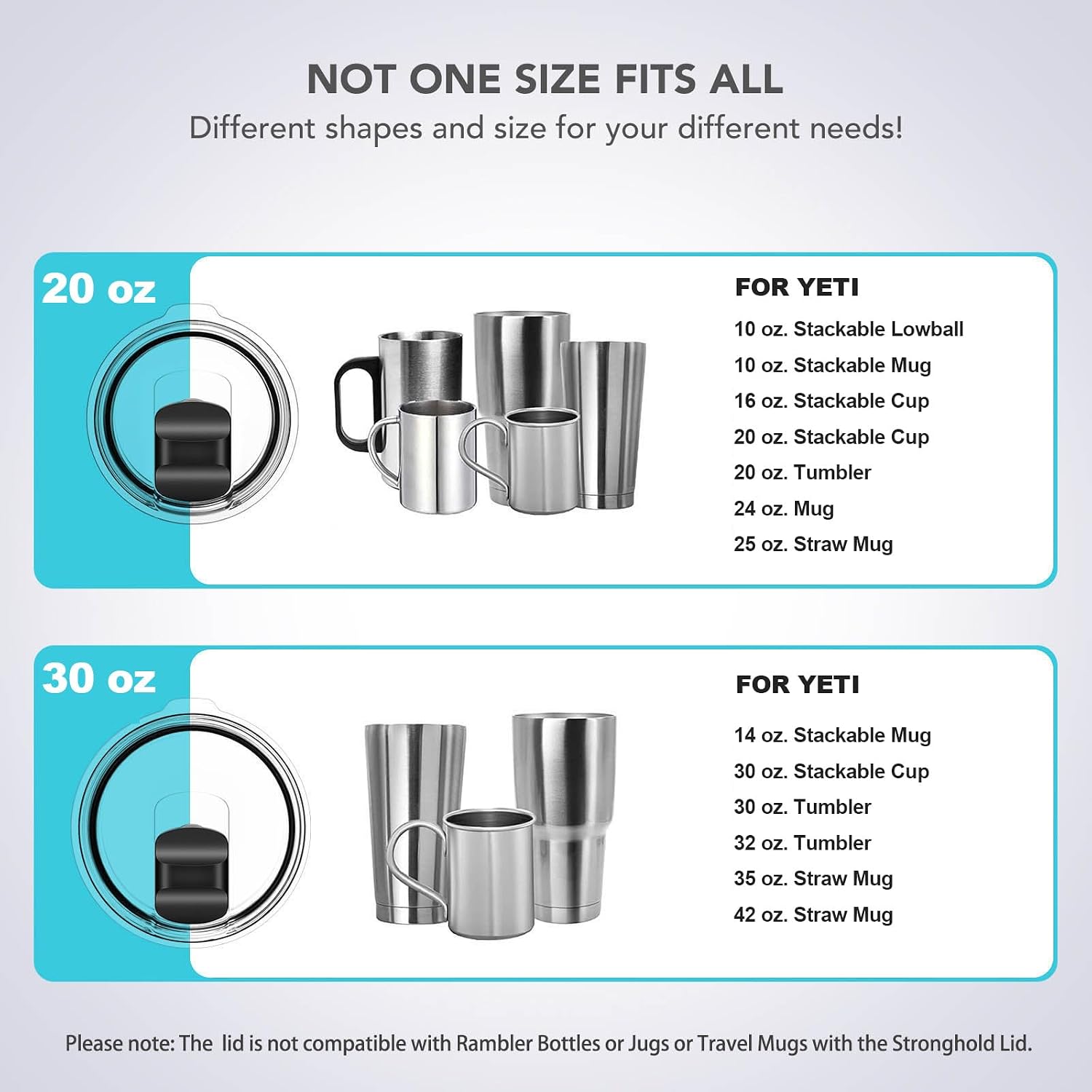 20 oz Tumbler Lid, Replacement Lids Compatible for YETI 20 oz Tumbler, 10/24 oz Mug and 10 oz Lowball, Travel Spill Proof Cup Lids Covers with Magnetic Slider Switch, BPA Free