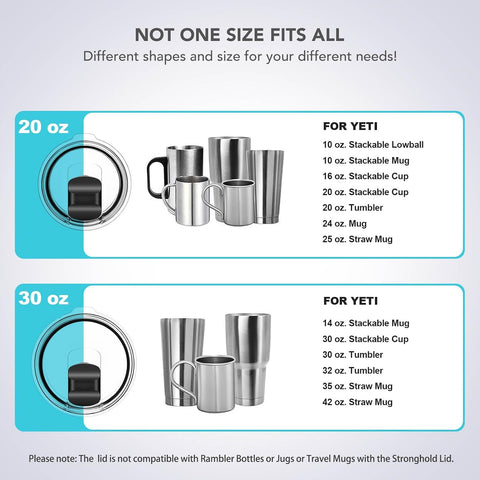 20 oz Tumbler Lid, Replacement Lids Compatible for YETI 20 oz Tumbler, 10/24 oz Mug and 10 oz Lowball, Travel Spill Proof Cup Lids Covers with Magnetic Slider Switch, BPA Free