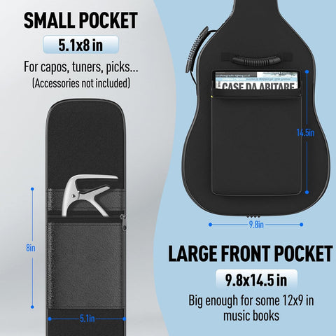 GLEAM Acoustic Guitar Gig Bag - 0.35 Inch Foam Padding Fit 39-41 Inch, Waterproof, Black with Hanger Loop