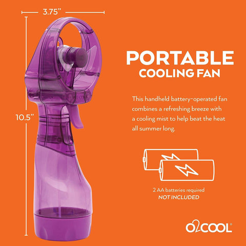 O2COOL Deluxe Handheld Misting Fan Battery Powered Purple