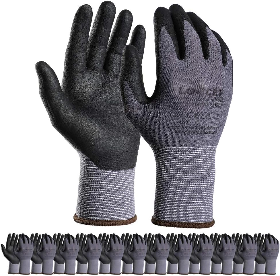 LOCCEF Safety Work Gloves Nylon MicroFoam Nitrile Coated Gloves