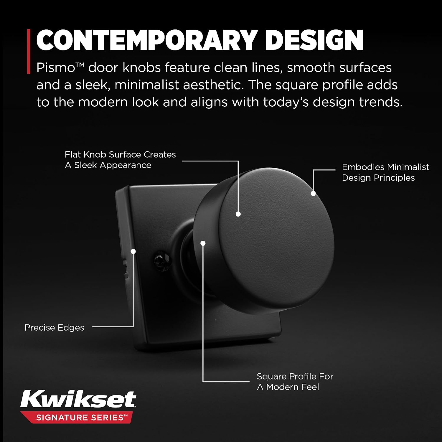 Kwikset Pismo Dummy Door Knob, Single Sided Handle for Closets, French Double Doors, and Pantry, Matte Black Non-Turning Interior Push/Pull Door Knob, with Microban Protection