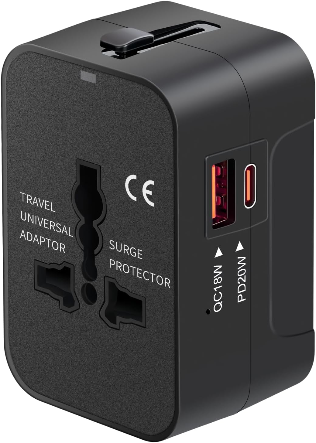 Universal Travel Adapter USB C, All in One Worldwide Plug Adapter, Black