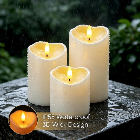 Raycare Outdoor Waterproof Flameless LED Pillar Candles with Remote Timer