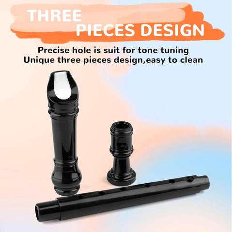 Soprano Recorder Instrument for Kids Beginners 8 Hole Flute for School Students with Cleaning Rod, C Key Baroque Fingering, Black Plain Edition