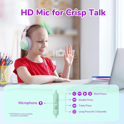EarFun K3 Kids Headphones, Wired Kids Headphones with Mic for School/Travel