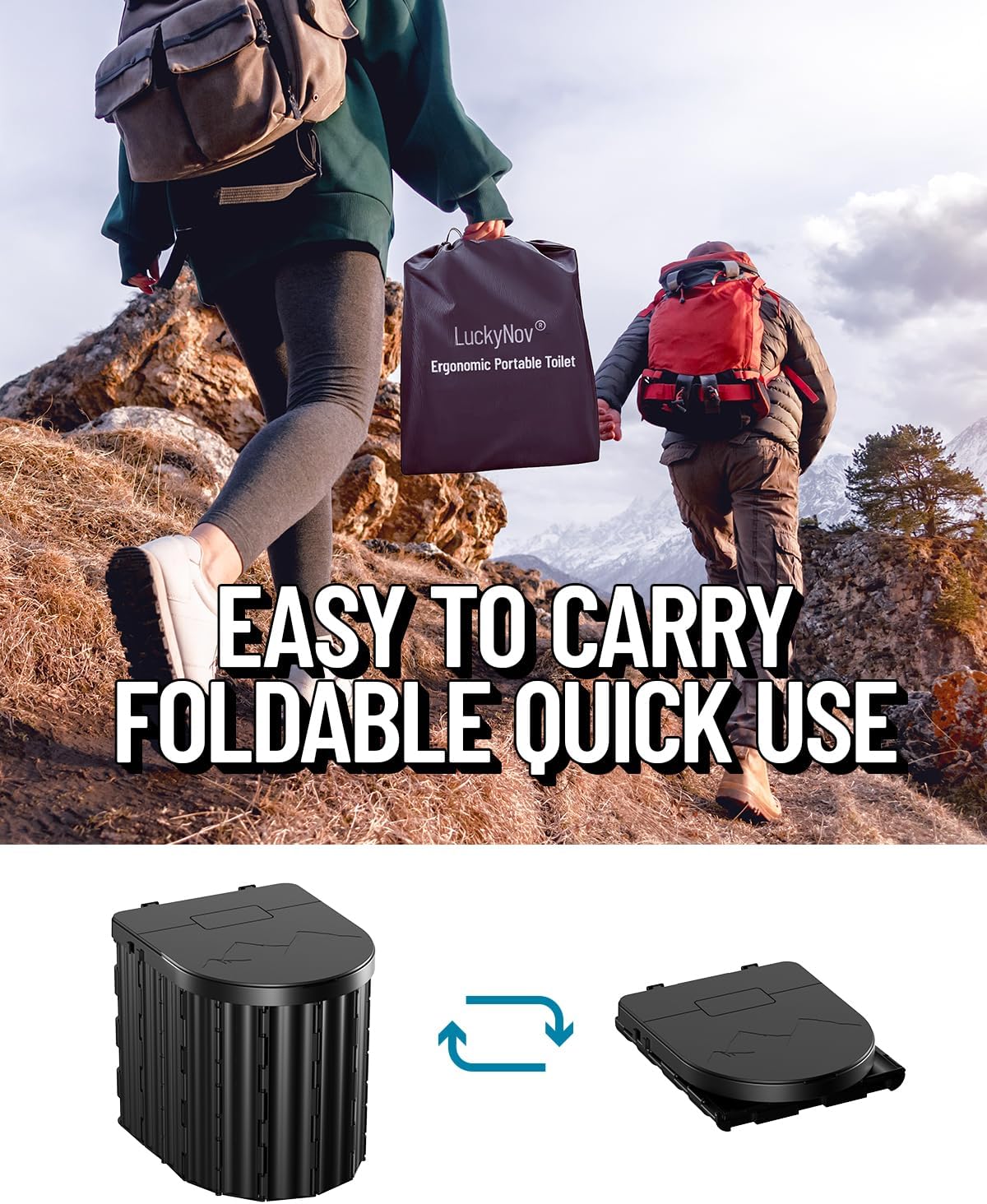 Portable Toilet with Urine Gel & Leak-Proof Bags – Odorless Camping Toilet for Adults & Kids, Outdoor Travel Potty with Ergonomic Design