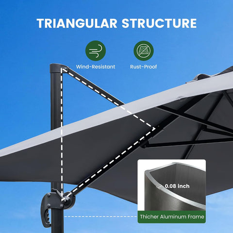 OLILAWN 9' x 12'FT Cantilever Offset Outdoor Patio Umbrella with Base