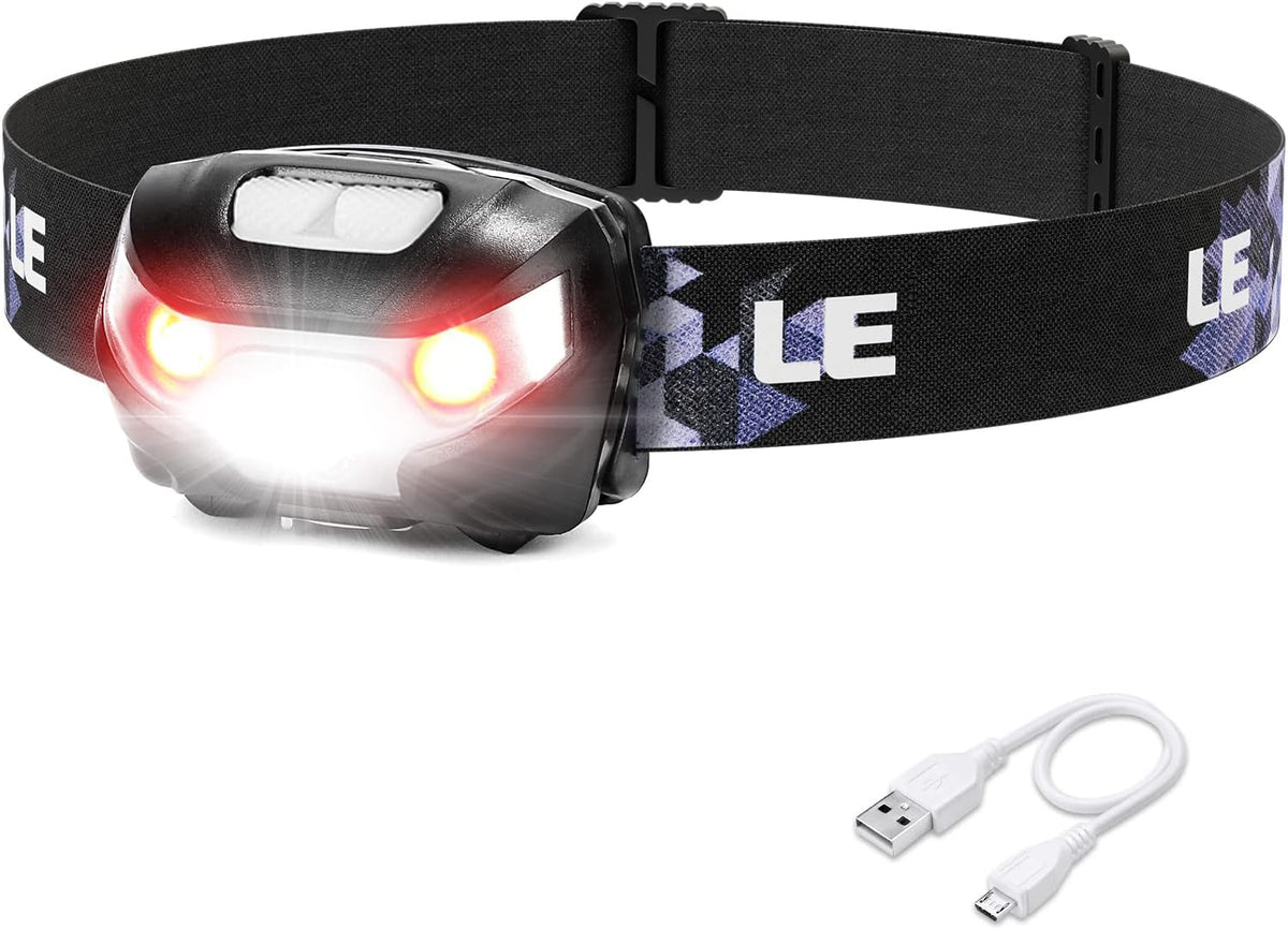 Lepro LED Headlamp Rechargeable IPX4 Waterproof Headlight 5 Modes - Black