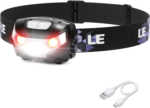 Lepro LED Headlamp Rechargeable IPX4 Waterproof Headlight 5 Modes - Black