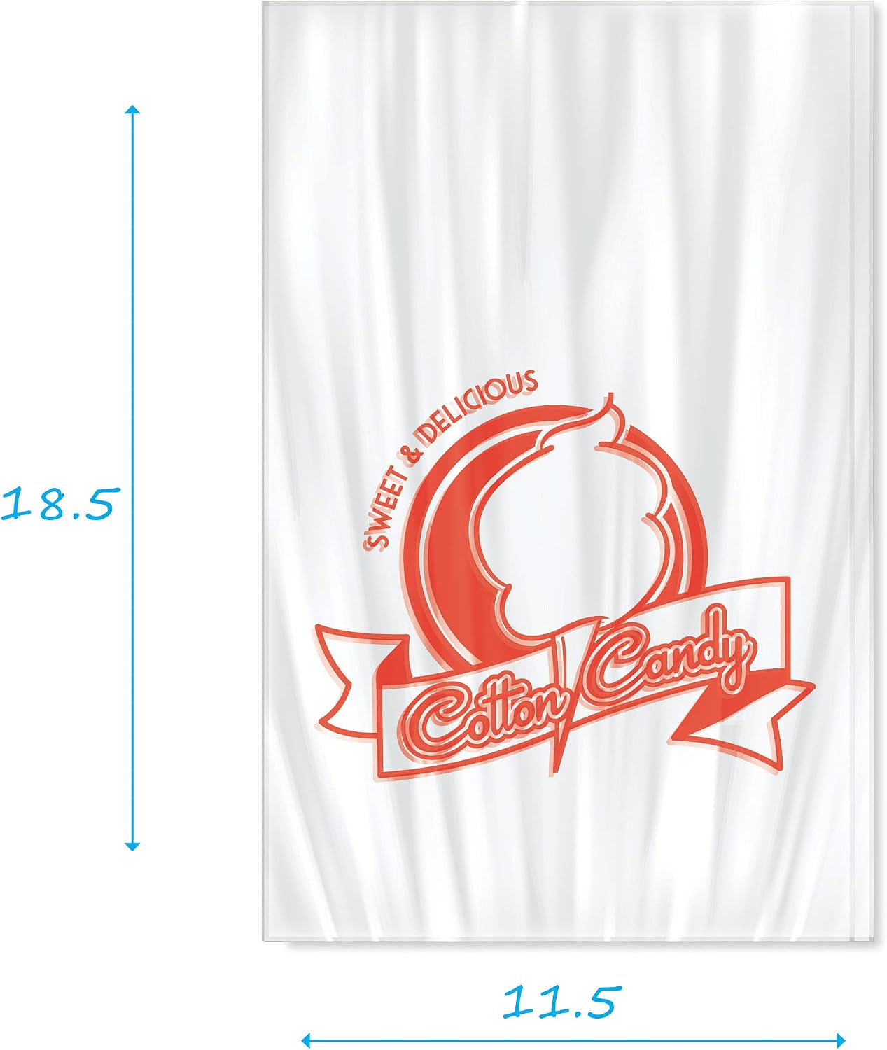Tafura Cotton Candy Bags with Ties, 100 Pack, Clear Printed Bags